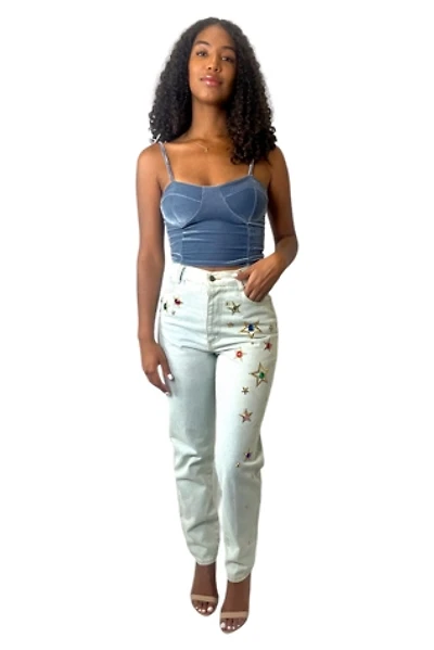 Vintage Light Blue Star Embroidered Jeans Selected By Ankh By Racquel Vintage