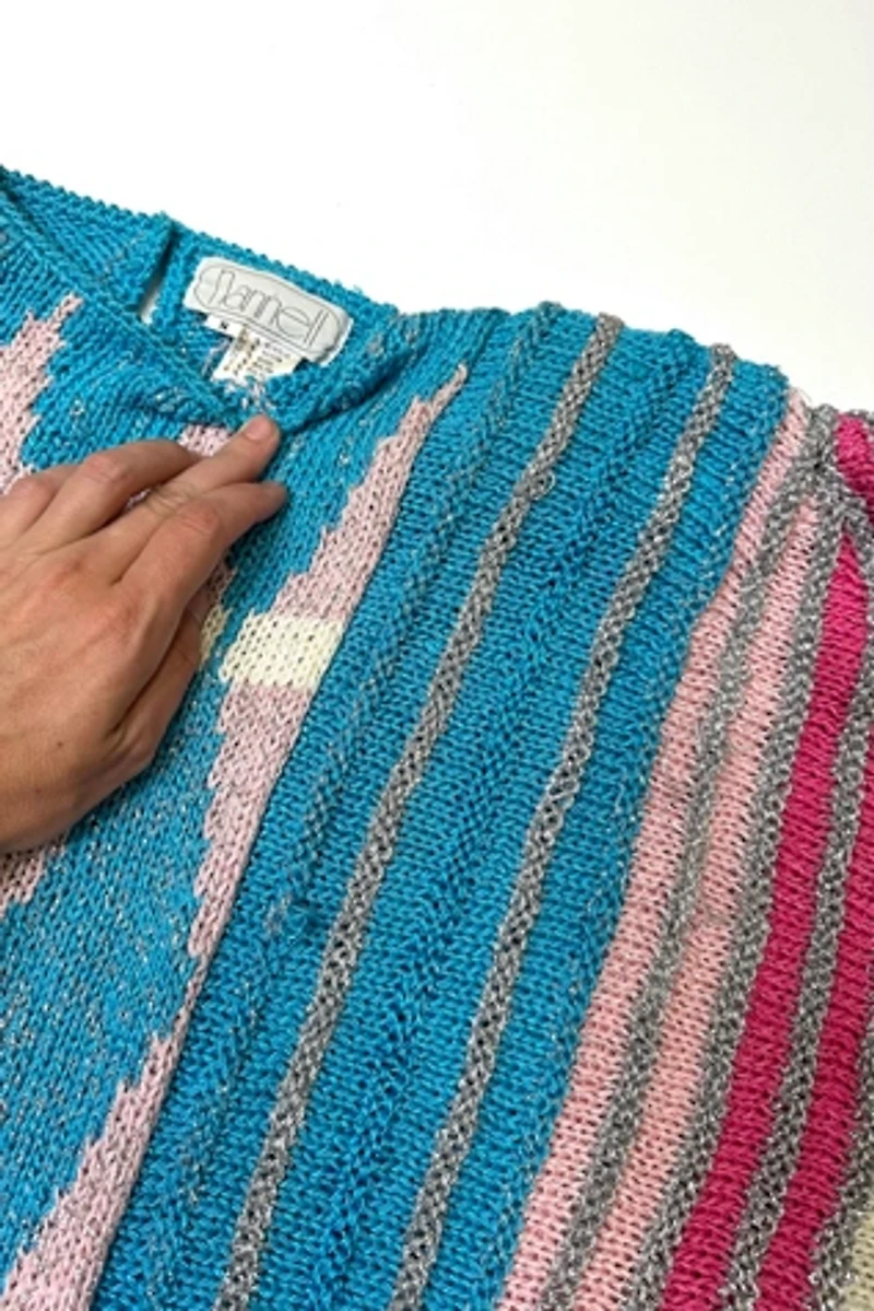 1980s Blue & Pink Glitter Sweater with Dolman Sleeves Selected by Cherry