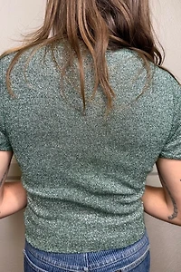 1970s Metallic Green Knit Shirt Selected by Cherry