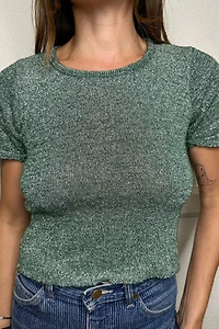 1970s Metallic Green Knit Shirt Selected by Cherry