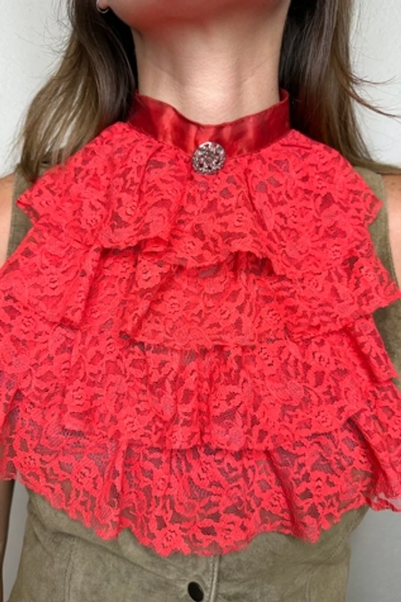 1960s Red Lace Ruffle Collar Selected by Cherry