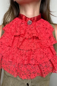 1960s Red Lace Ruffle Collar Selected by Cherry