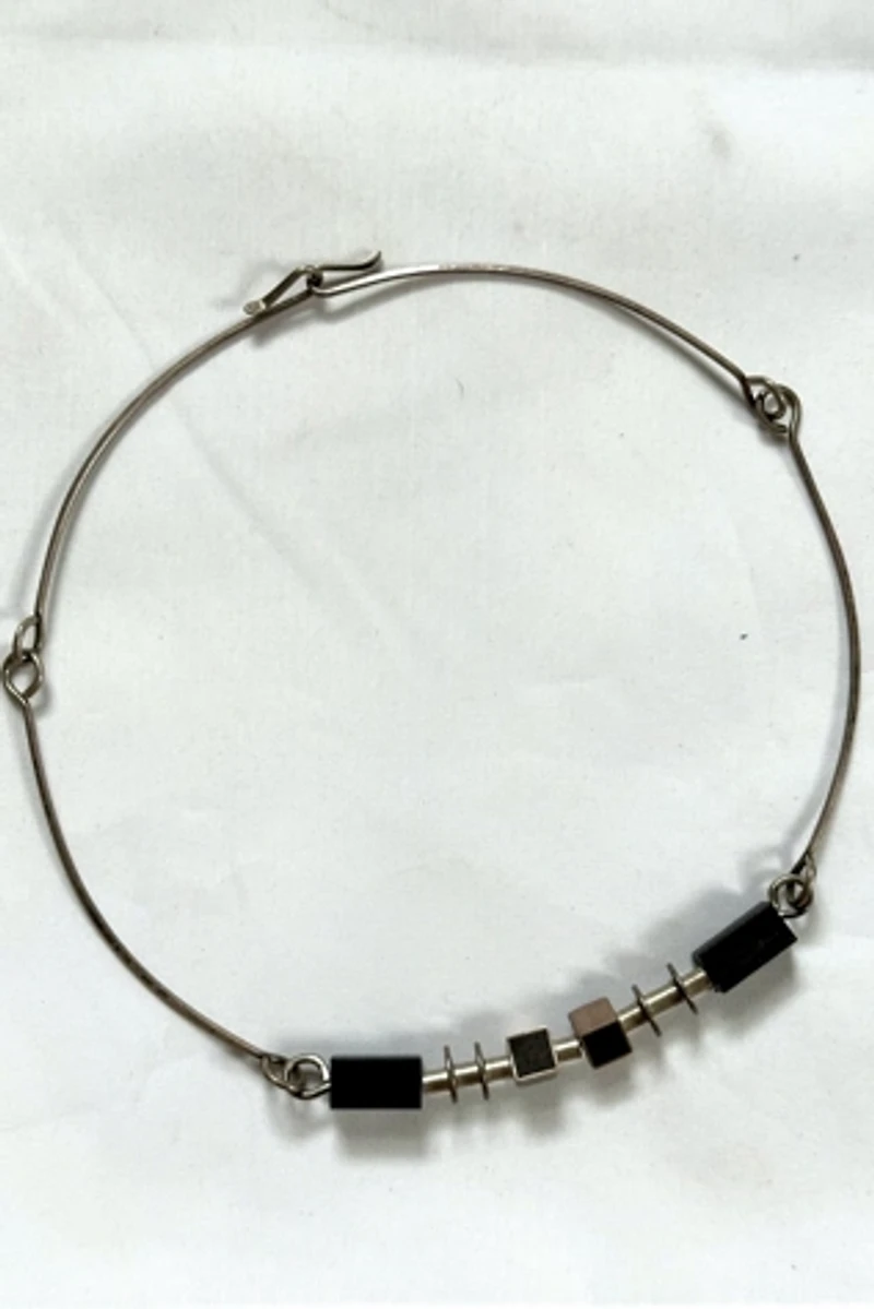 1980s Silver Industrial Choker with Blocks Selected by Cherry