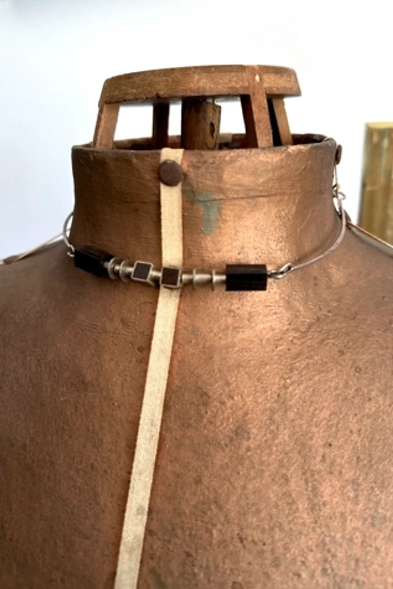 1980s Silver Industrial Choker with Blocks Selected by Cherry