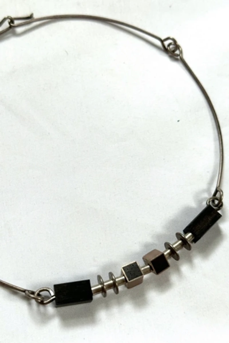 1980s Silver Industrial Choker with Blocks Selected by Cherry