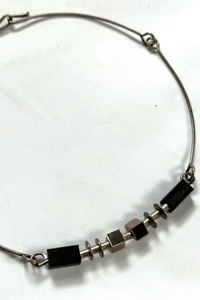 1980s Silver Industrial Choker with Blocks Selected by Cherry