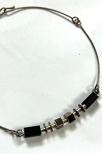 1980s Silver Industrial Choker with Blocks Selected by Cherry