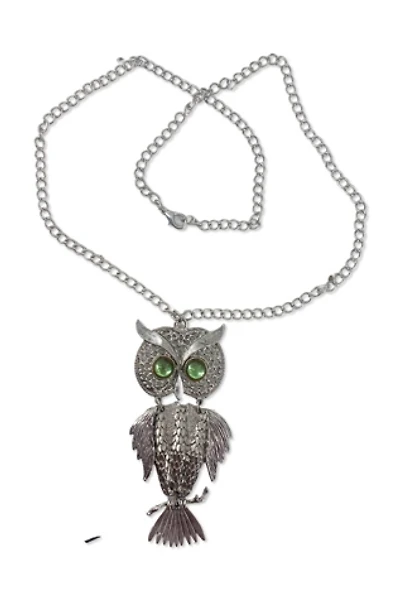 1970s Silver Tone Articulated Owl Necklace Selected By Ritual Vintage