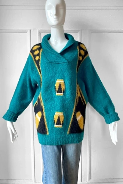 Vintage 80s Kansai Yamamoto Graphic Shawl Collar Sweater Selected by MARMALADE