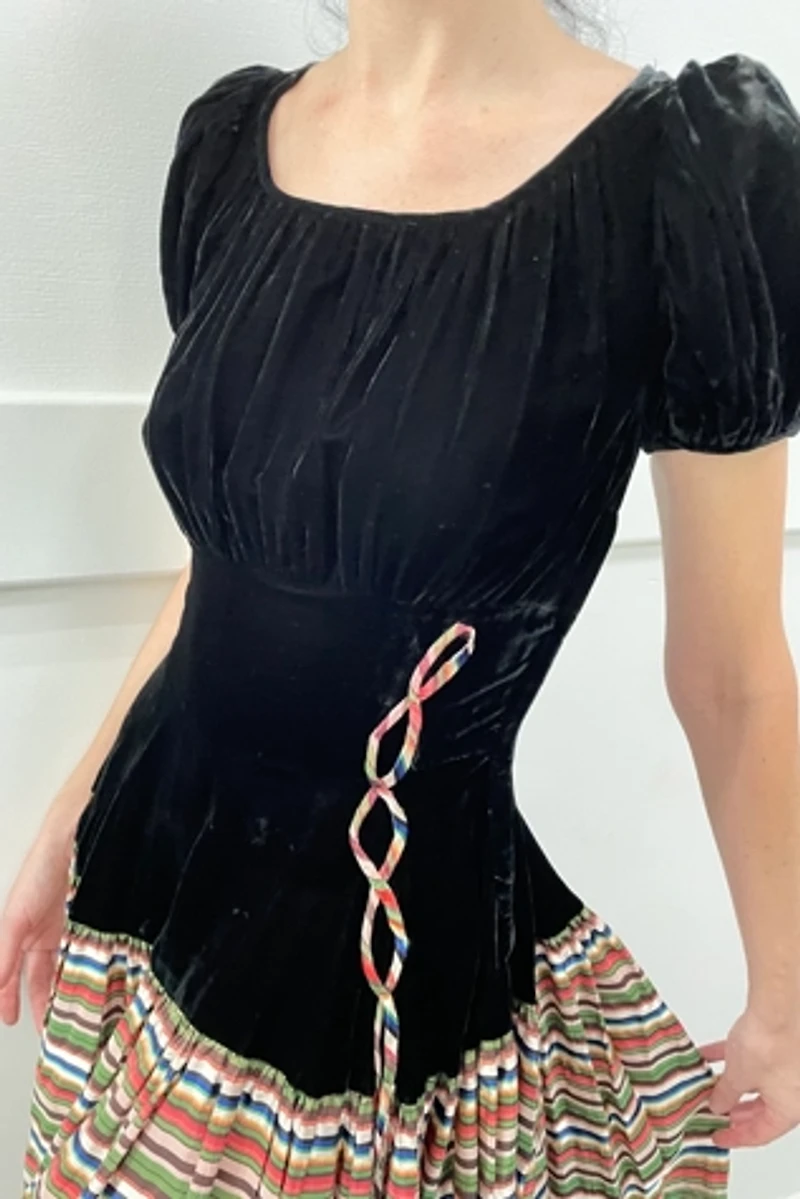 1940s Silk Velvet Candy Stripe Taffeta Gown Selected by Cannonball and Tilly