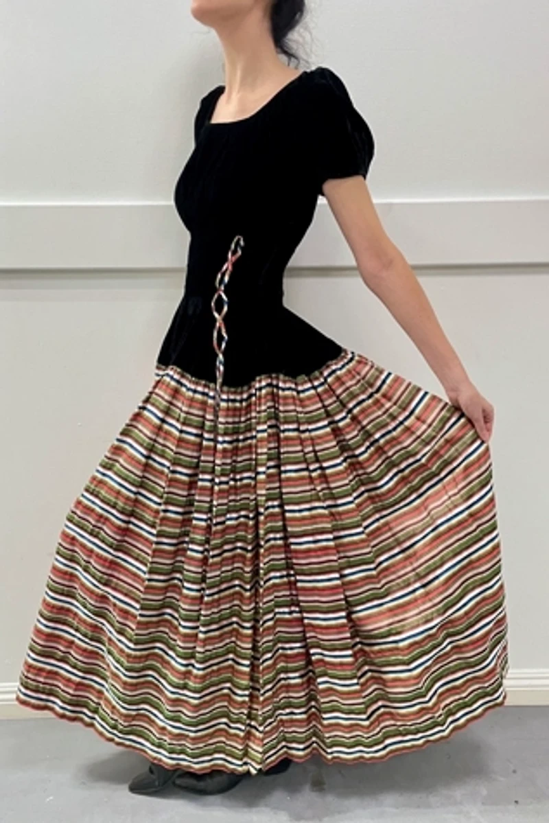 1940s Silk Velvet Candy Stripe Taffeta Gown Selected by Cannonball and Tilly