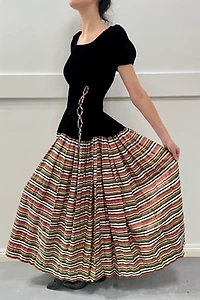 1940s Silk Velvet Candy Stripe Taffeta Gown Selected by Cannonball and Tilly
