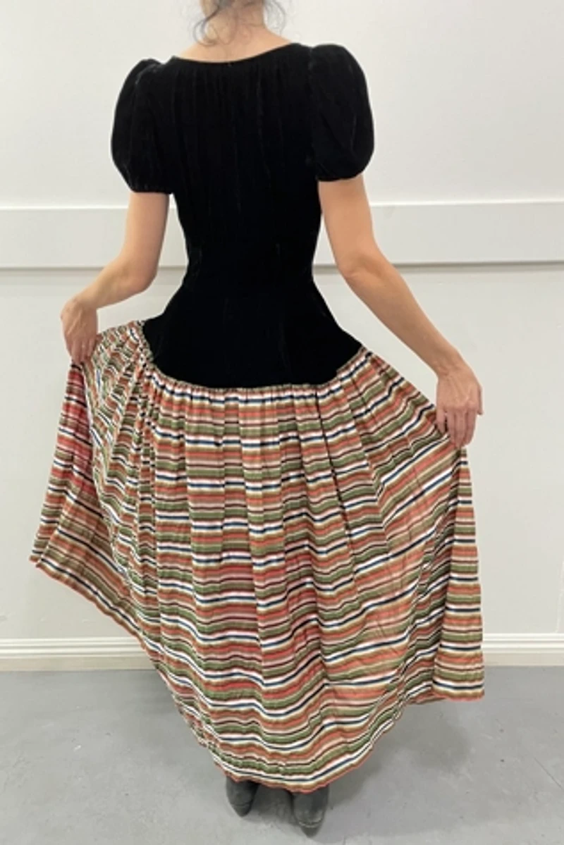 1940s Silk Velvet Candy Stripe Taffeta Gown Selected by Cannonball and Tilly