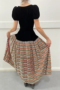 1940s Silk Velvet Candy Stripe Taffeta Gown Selected by Cannonball and Tilly