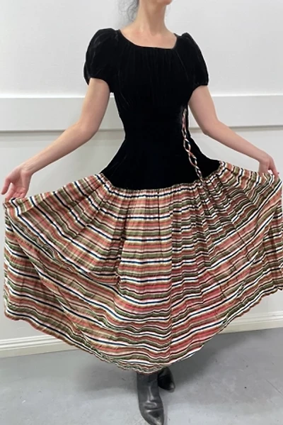 1940s Silk Velvet Candy Stripe Taffeta Gown Selected by Cannonball and Tilly