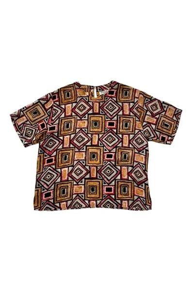 Abstract Vintage Geometric Print Silk Blouse Selected By Ankh By Racquel