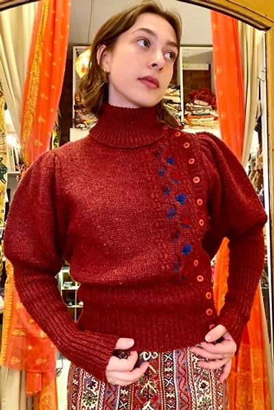 1980’s Burgundy Button-Up Knit Sweater Selected by Nomad Vintage