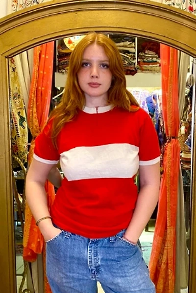 1970’s French Red Bold Striped Biking Shirt Selected by Nomad Vintage