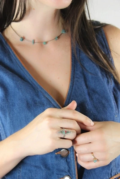 1970s Handmade Abalone Coral Turquoise Ring Selected By Moons + Junes Vintage