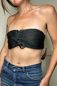 1980s Deadstock Lace Up Leather Bandeau Top Selected by Cherry