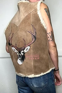 1970s Shearling Suede Hand Painted Vest Selected by Cherry
