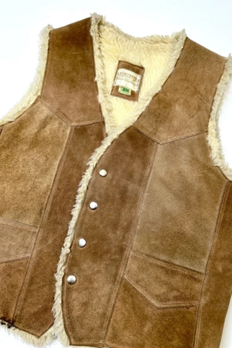1970s Shearling Suede Hand Painted Vest Selected by Cherry