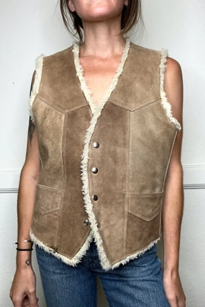1970s Shearling Suede Hand Painted Vest Selected by Cherry