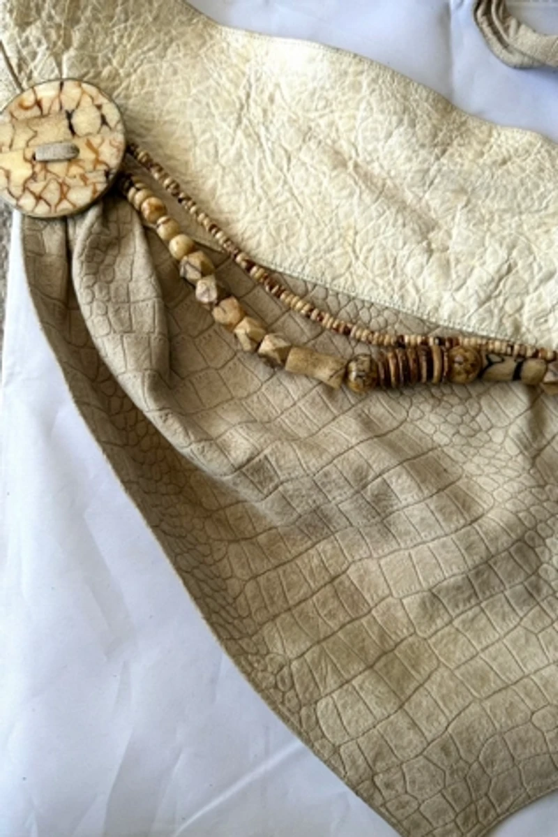 1980s Natural Leather Beaded Savage Belt Selected by Cherry