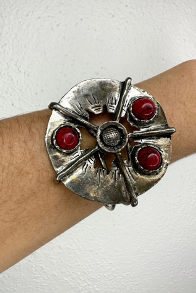 1960s Pewter Abstract Flower with Red Stone 2-Piece Set Selected by Cherry