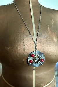 1960s Pewter Abstract Flower with Red Stone 2-Piece Set Selected by Cherry