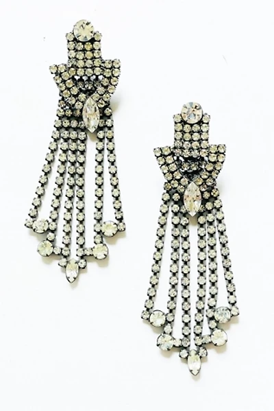 Vintage Long Rhinestone Chandelier Clip Earrings Selected by FernMercantile