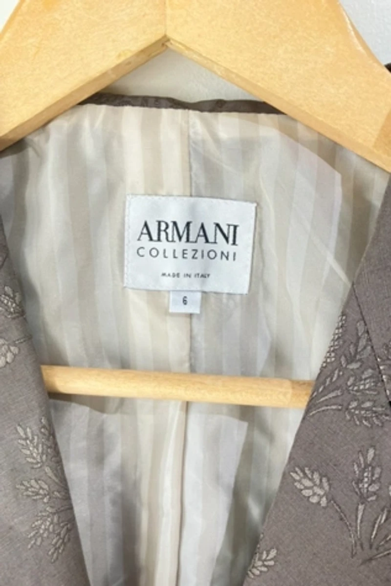 Armani Collezioni Grey Silk Wheat Print Jacket Selected by The Curatorial Dept.