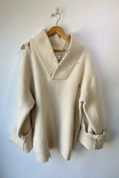 Hed Mayner White Thrashed Sweater Selected by The Curatorial Dept.