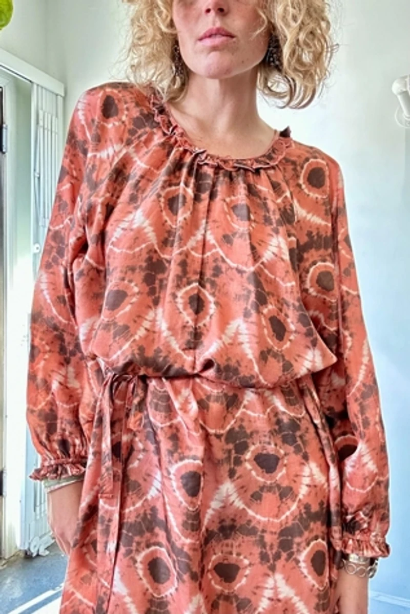 Raquel Allegra Orange Silk Tie-Dye Dress Selected by The Curatorial Dept.
