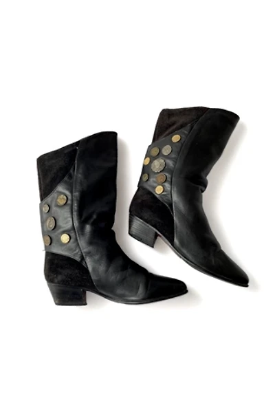 Vintage 80s Suede and Leather Coin Embellished Boots Selected by MARMALADE