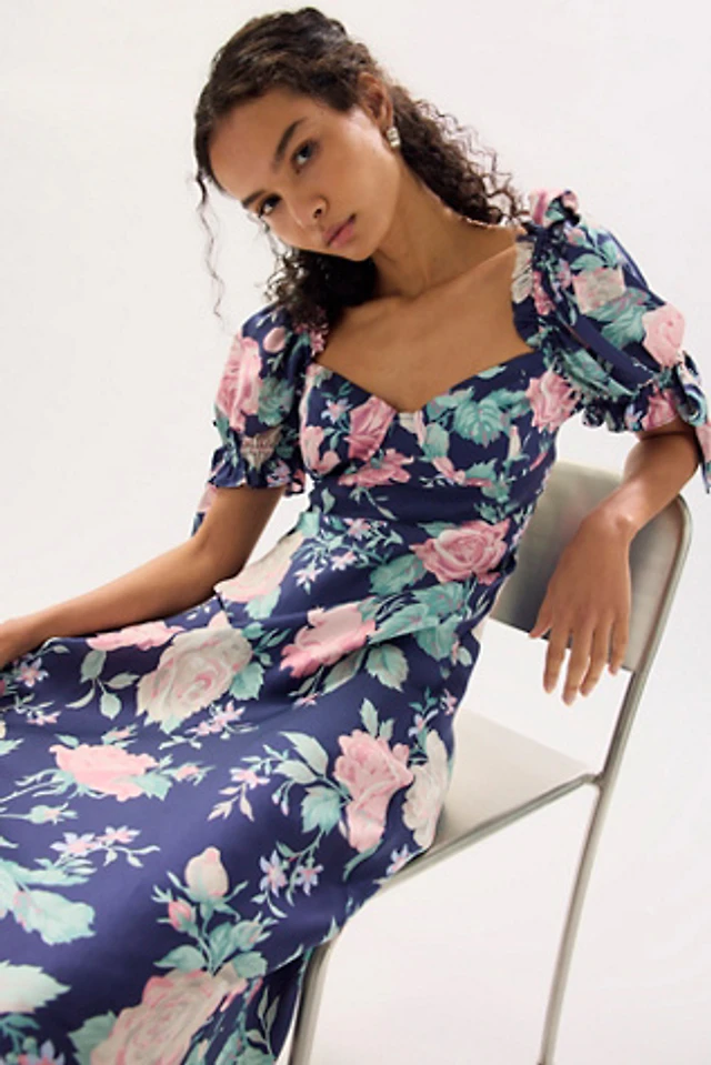 selkie poet slip dress 6X Earl Grey NWOT This dress blooms with lush springtime florals against a black canvas Selkie Caviar Poet Slip Dress
