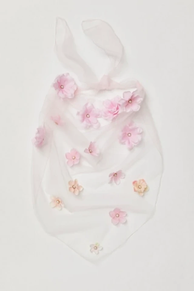NWT Free People Estell Hair Scarf Curried Myrrh Tulle Blue Floral Faux Pearl Estell Hair Scarf | Free People main image 4