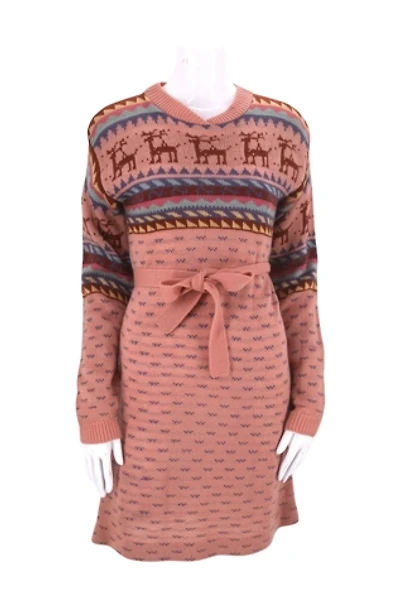 1970s Pink Reindeer Sweater Dress Selected By Ritual Vintage