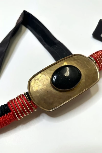 1980s Woven Belt with Brass Buckle and Stone Selected by Cherry