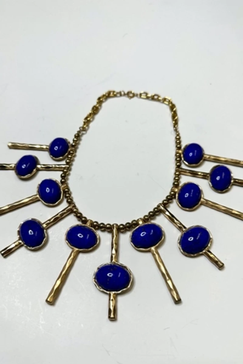 1960s Gold Tone Collar Necklace with Blue Stones Selected by Cherry