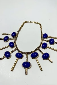 1960s Gold Tone Collar Necklace with Blue Stones Selected by Cherry