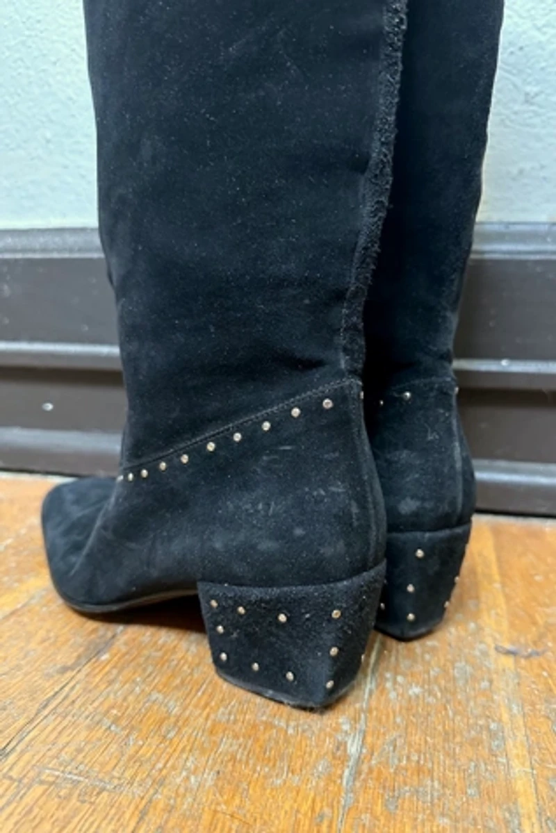 1980s Black Suede Studded Knee High Boots Selected by Cherry