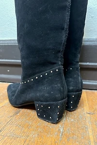 1980s Black Suede Studded Knee High Boots Selected by Cherry