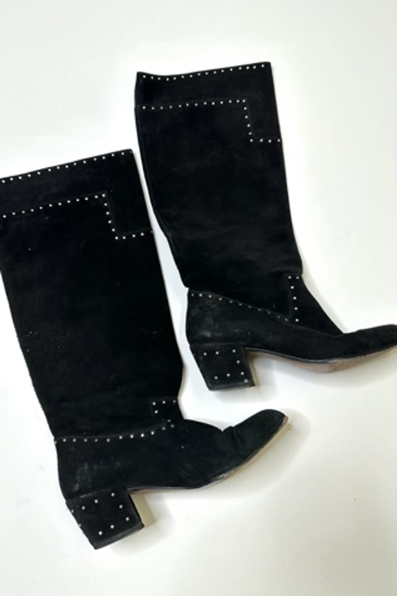 1980s Black Suede Studded Knee High Boots Selected by Cherry
