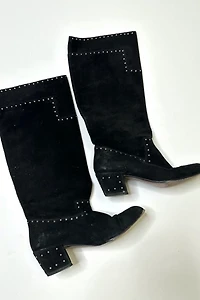 1980s Black Suede Studded Knee High Boots Selected by Cherry