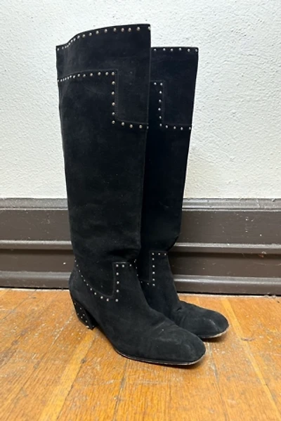 1980s Black Suede Studded Knee High Boots Selected by Cherry