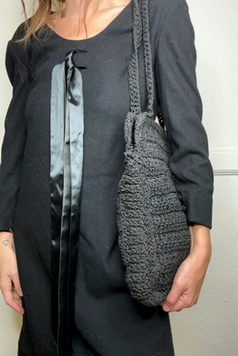 1980s Black Woven Bag Selected by Cherry
