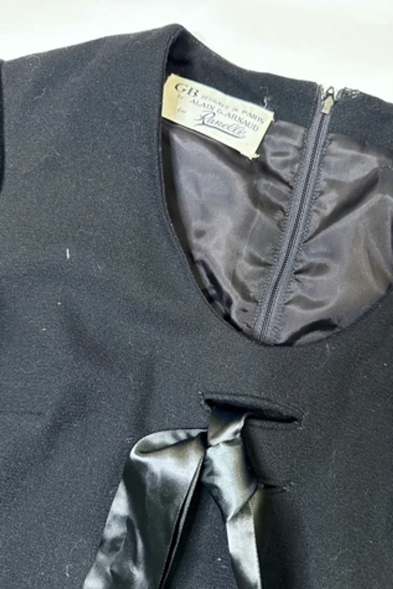 1960s French Black Wool Holiday Cocktail Dress Selected by Cherry