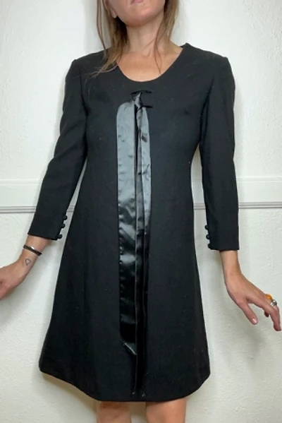 1960s French Black Wool Holiday Cocktail Dress Selected by Cherry