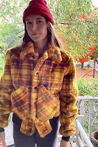 1970s Fuzzy Yellow Plaid Jacket Selected by Cherry